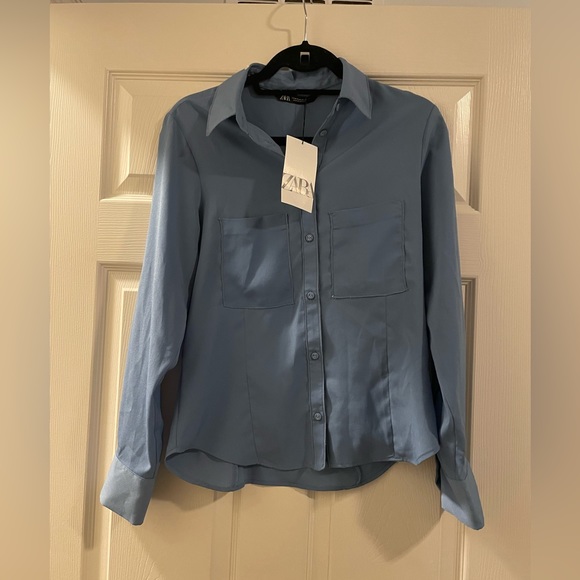 NWT Zara Crepe Pockets Button Down Shirt - Picture 4 of 9